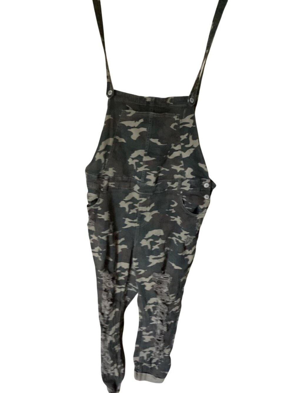 Almost Famous Camo Distressed Overalls*Adjustable Straps & Pockets*Sz 20